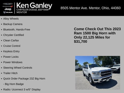 2023 RAM 1500 Big Horn Quad Cab 4x4 6'4' Box