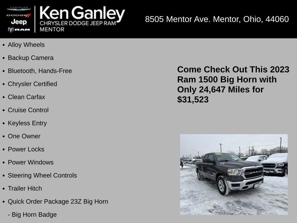 2023 RAM 1500 Big Horn Quad Cab 4x4 6'4' Box