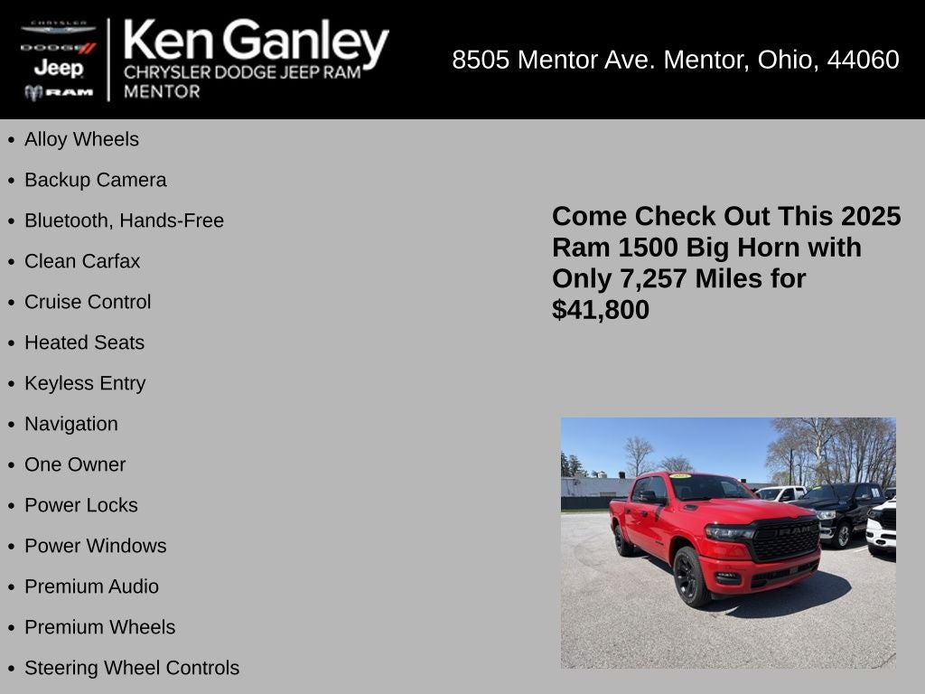 2025 RAM 1500 Big Horn Crew Cab 4x4 5'7' Box