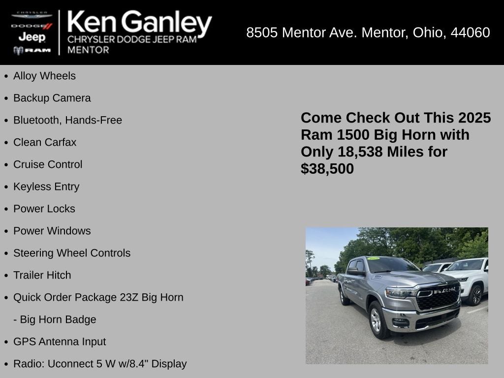 2025 RAM 1500 Big Horn Crew Cab 4x4 5'7' Box