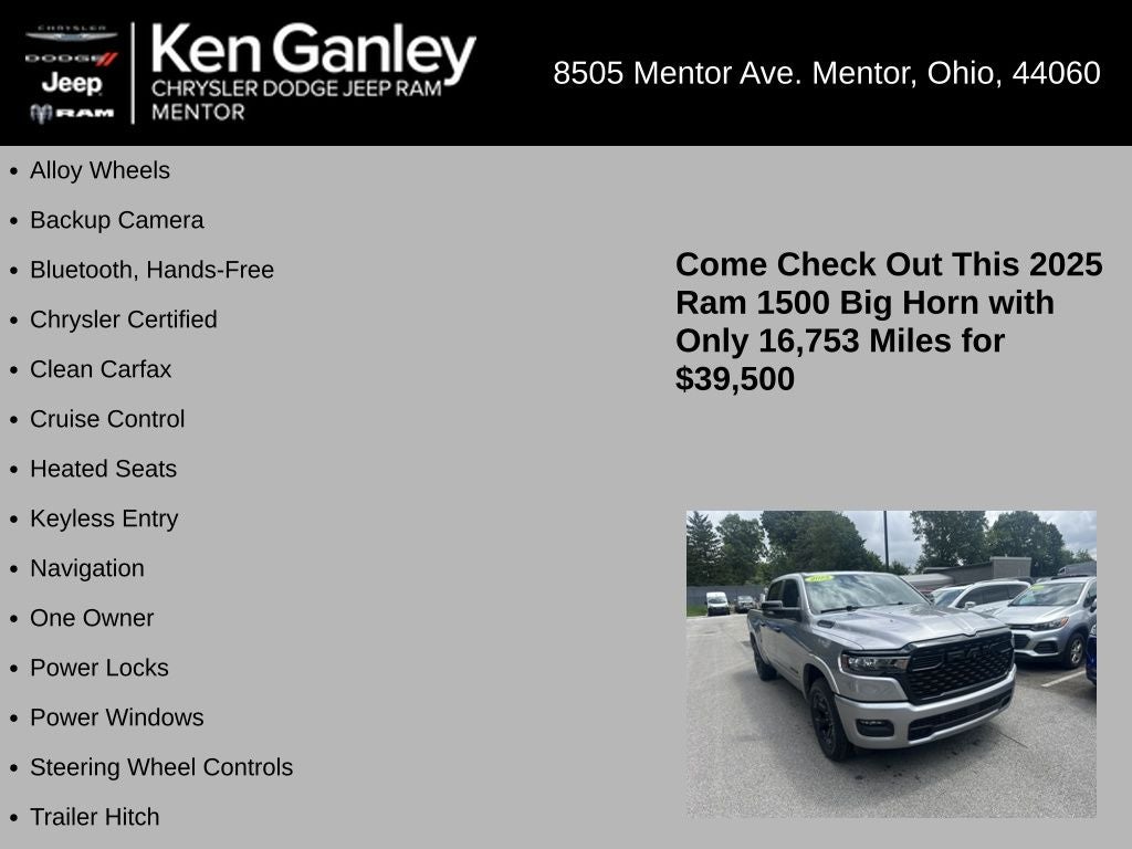 2025 RAM 1500 Big Horn Crew Cab 4x4 5'7' Box