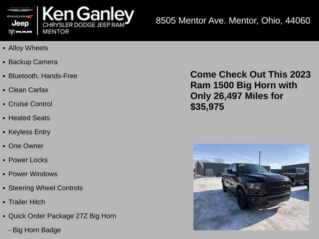 2023 RAM 1500 Big Horn Quad Cab 4x4 6'4' Box