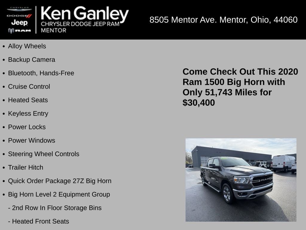 2020 RAM 1500 Big Horn Crew Cab 4x4 5'7' Box