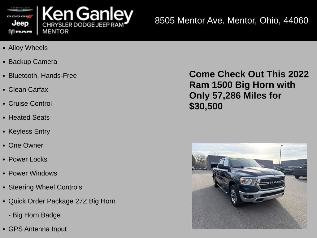 2022 RAM 1500 Big Horn Crew Cab 4x4 5'7' Box