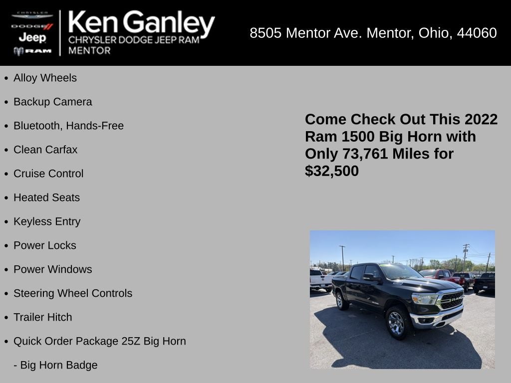 2022 RAM 1500 Big Horn Crew Cab 4x4 5'7' Box