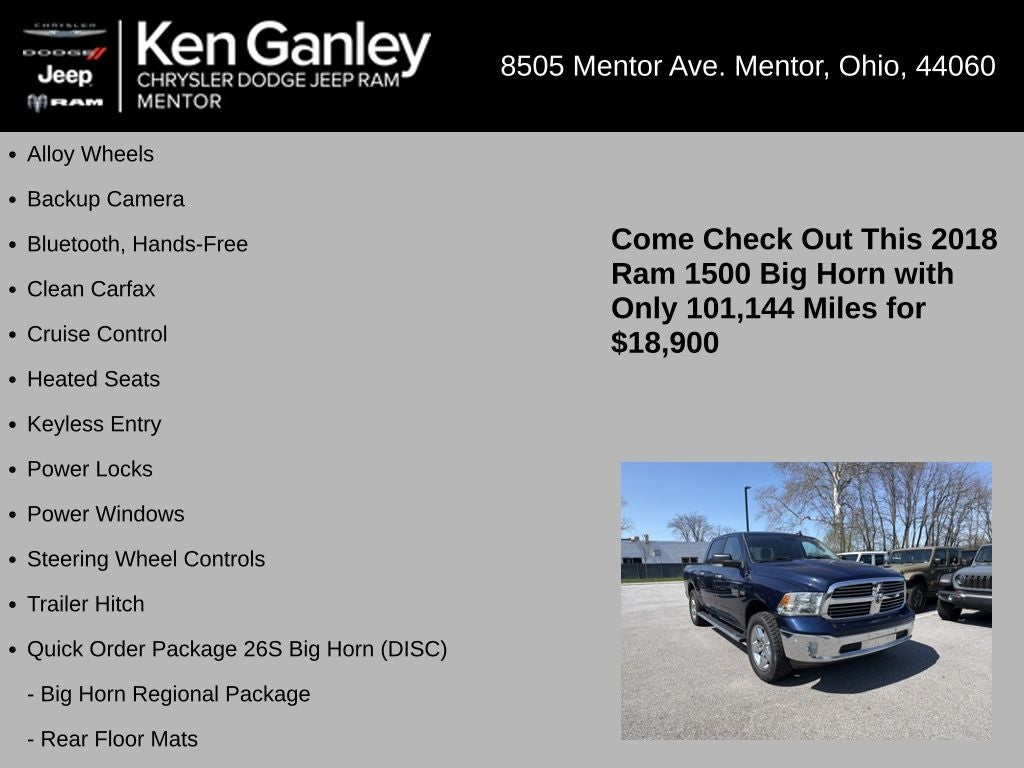 2018 RAM 1500 Big Horn Crew Cab 4x4 5'7' Box