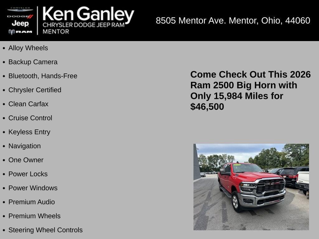 2026 RAM Ram 2500 Big Horn Crew Cab 4x4 6'4' Box