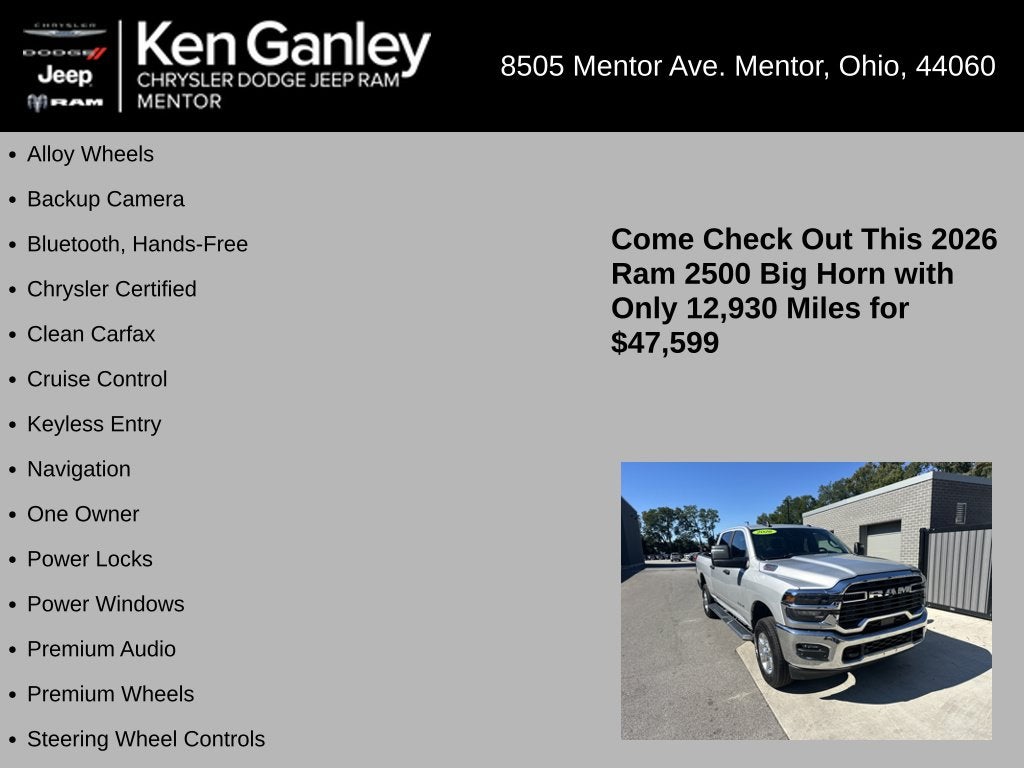 2026 RAM Ram 2500 Big Horn Crew Cab 4x4 6'4' Box