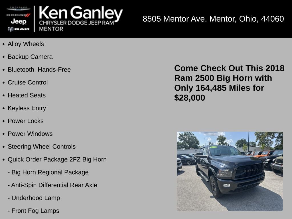 2018 RAM Ram 2500 Big Horn Crew Cab 4x4 6'4' Box