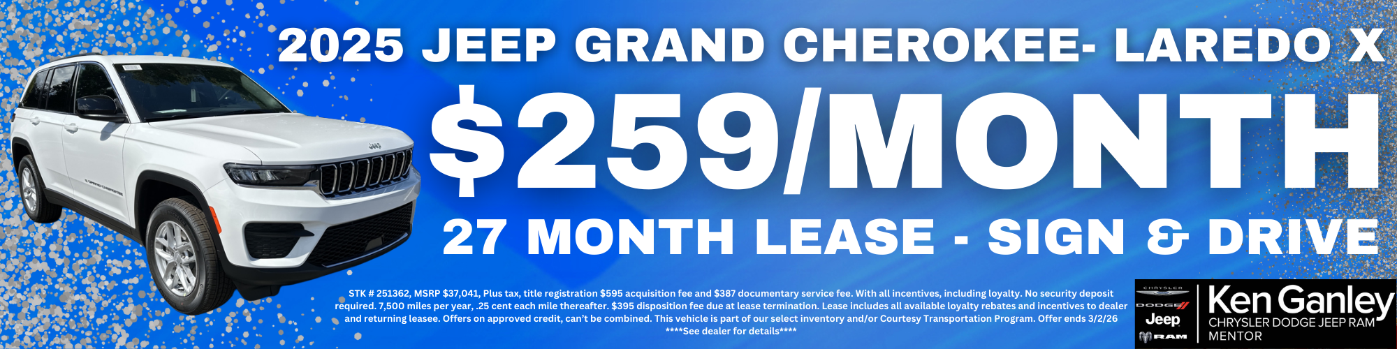 2025 Jeep Grand Cherokee LAREDO X $299/MONTH