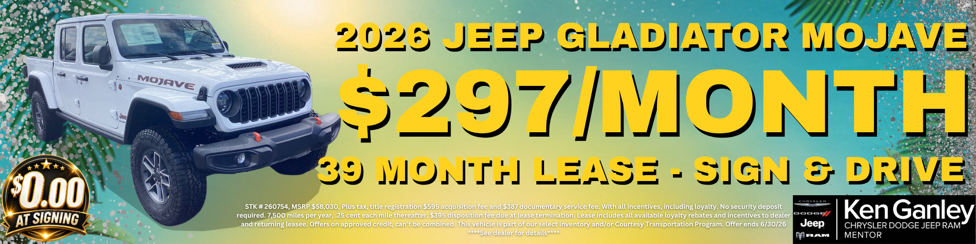 2026 JEEP GLADIATOR MOJAVE Stock #: 260754 $297/month 39 mon