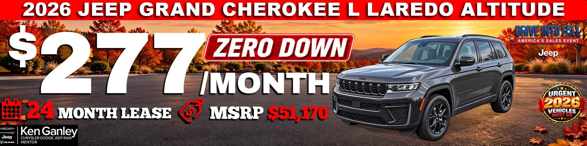 2026 Jeep Grand Cherokee L LAREDO ALTITUDE $277/month – 24 m