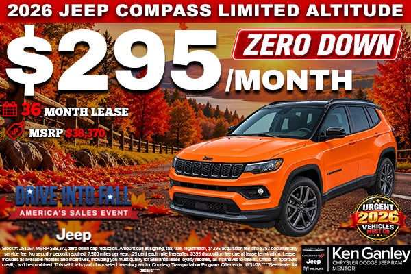 2026 Jeep COMPASS LIMITED ALTITUDE $295/month – 36 month lea