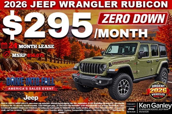 2026 Jeep WRANGLER RUBICON $295/month – 24 month lease