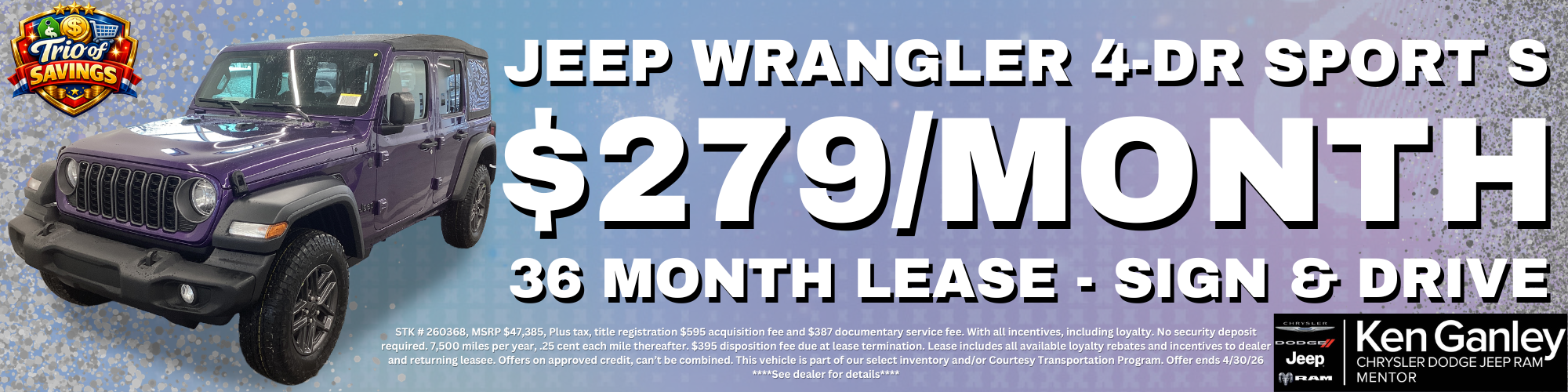 2026 Jeep WRANGLER 4-DOOR SPORT S Sign and Drive