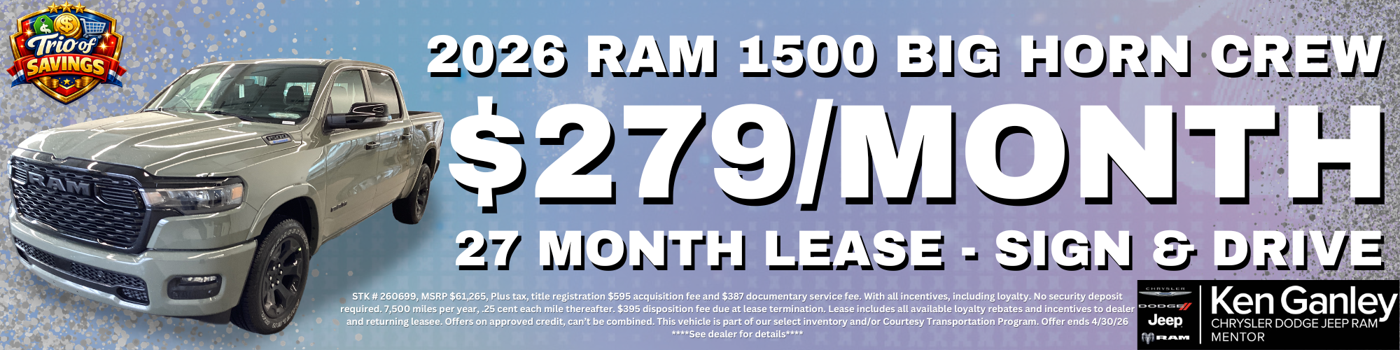 2026 RAM 1500 BIG HORN CREW CAB Sign and Drive