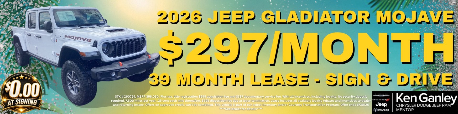2026 JEEP GLADIATOR MOJAVE Stock #: 260754 $297/month 39 mon