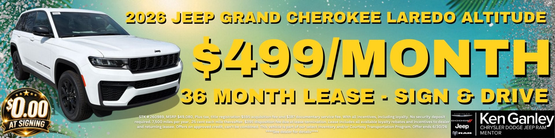 2026 Jeep Grand Cherokee LAREDO ALTITUDE Stock #: 260989 $49