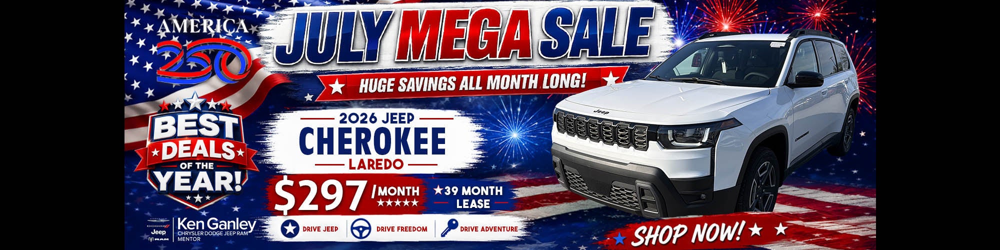 2026 Jeep CHEROKEE LAREDO $297/month- 39 month – ZERO DOWN