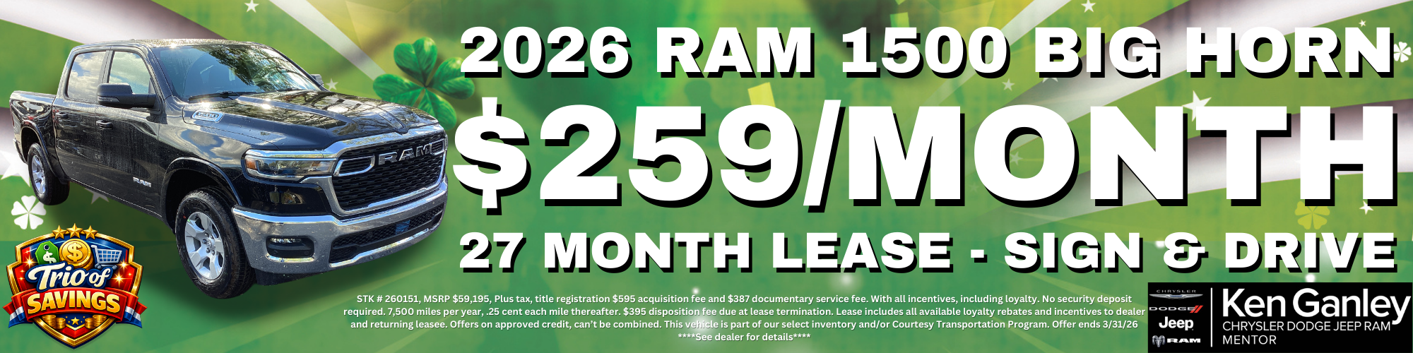 2026 Ram 1500 Big Horn Lone Star $259/month (27 months)